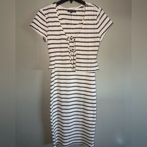 Absolutely Famous Black and White Striped Dress with front tie jacket Small